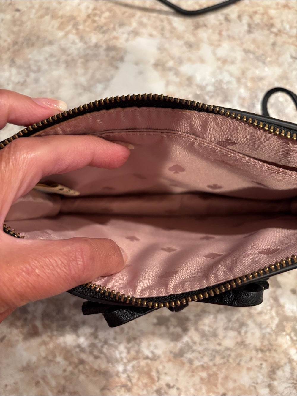 kate spade black pebbled leather wristlet with bow and tassel - Picture 2 of 8